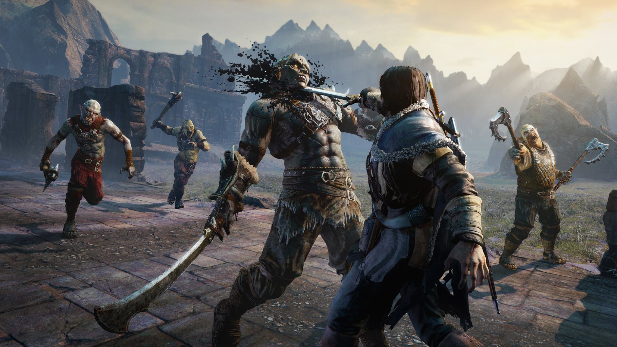 Talion slicing off an orc's head in Shadow of Mordor