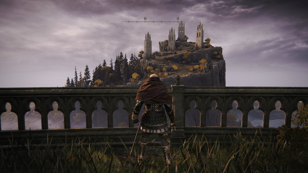 Elden Ring character looking out at a hilltop in the distance