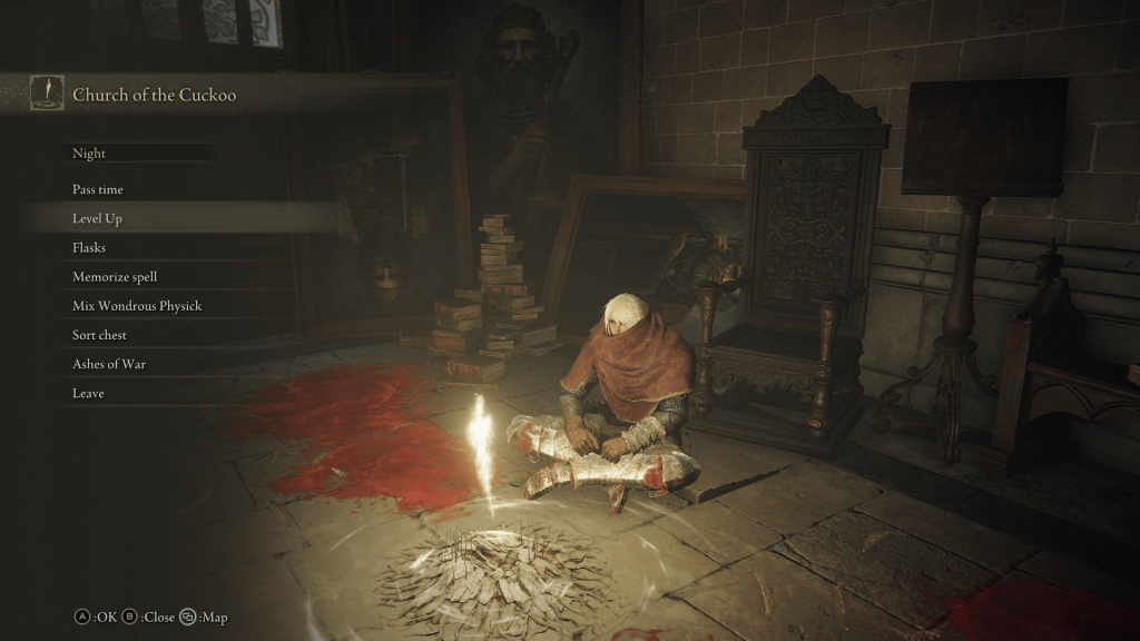 Astrologer character sitting at a Site of Grace in Elden Ring